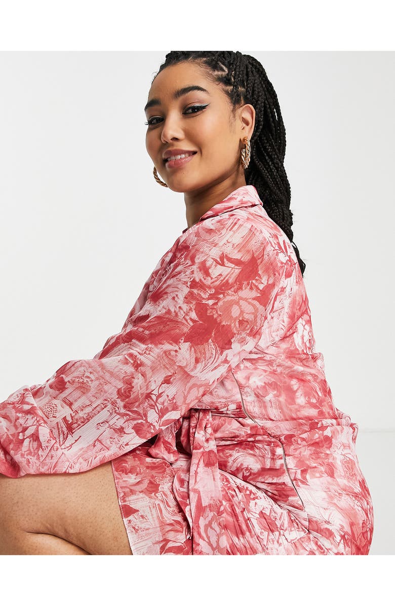 ASOS DESIGN Curve Floral Print Long Sleeve Faux Wrap Minidress, Alternate, color,