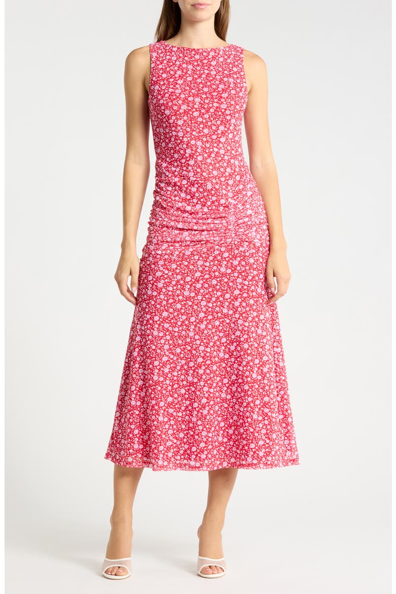 Loren Floral Print Sleeveless Dress, Main, color, RED DITSY FLORAL