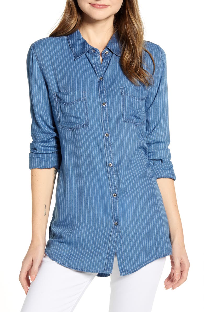 Caslon<sup>®</sup> Stripe Chambray Shirt, Main, color, 