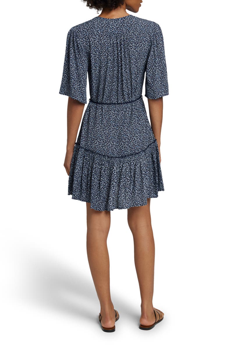 Faherty Orinda Tie Waist Button-Up Crepe Minidress, Alternate, color, Navy Riverton Ditsy