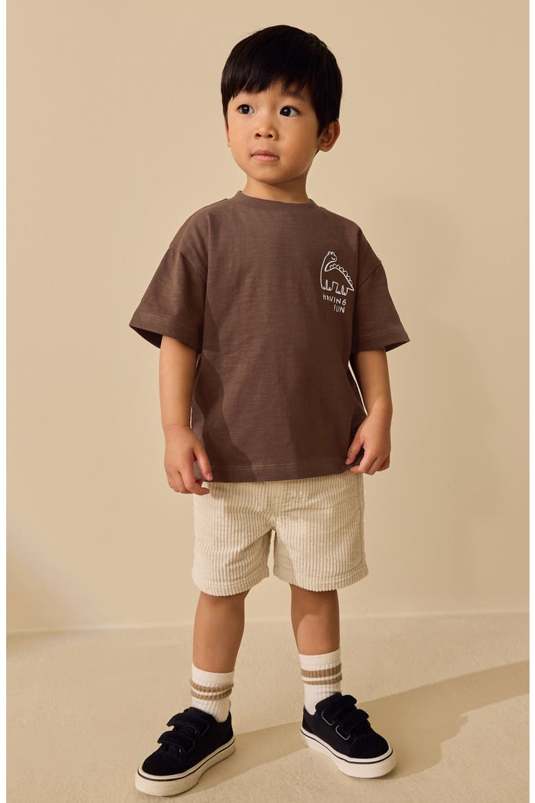 Kids' Oversize Dino Club Cotton Graphic T-Shirt, Alternate, color, BROWN