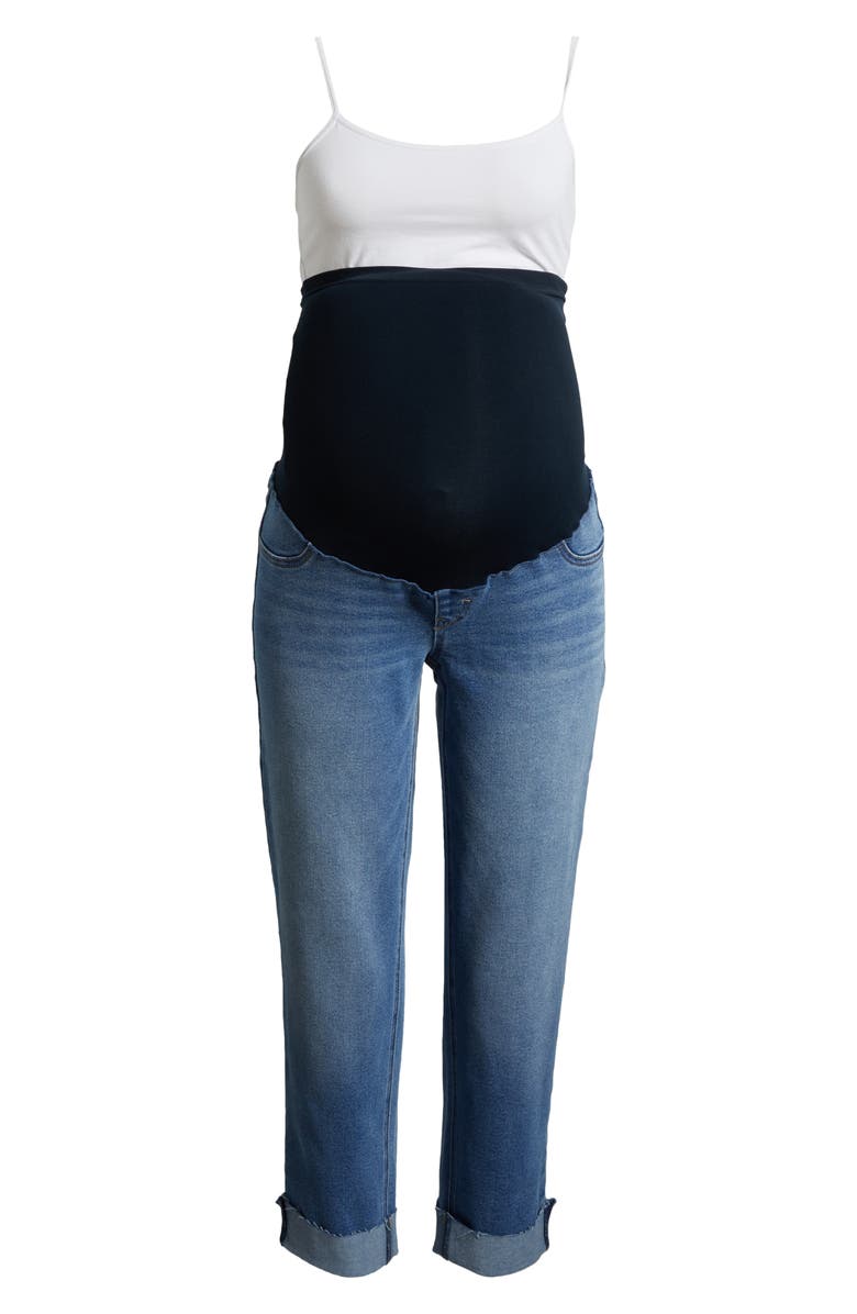 1822 Denim Over the Bump Raw Hem Maternity Slim Girlfriend Jeans, Alternate, color,