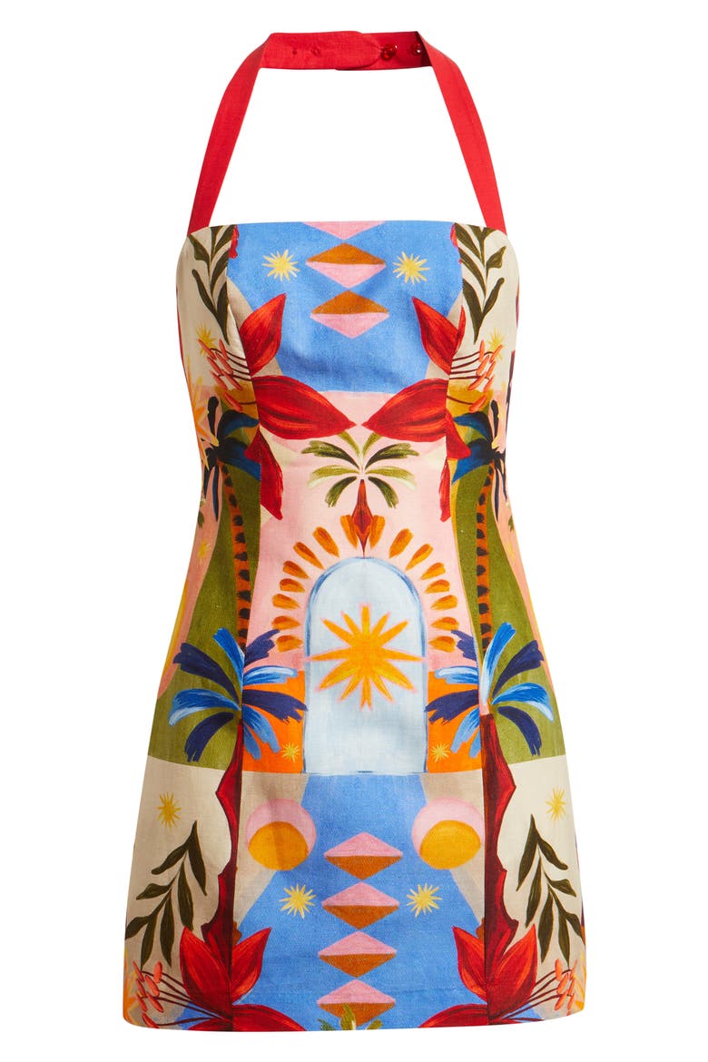 Keely Mixed Print Linen Blend Halter Neck Dress, Alternate, color, BRIGHT HAVANA