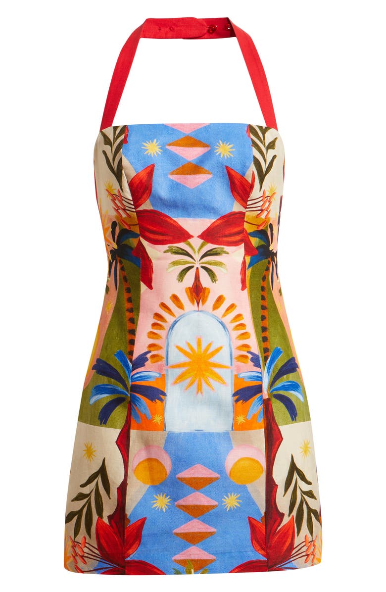 Ever New Keely Mixed Print Linen Blend Halter Neck Dress, Main, color, Bright Havana