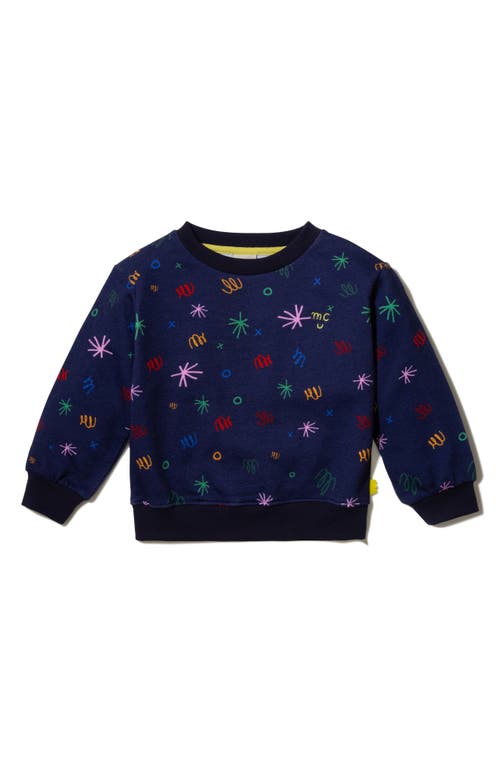 Mon Coeur Kids' Squiggle Print Recycled Cotton Blend Sweatshirt in Navy/Confetti 