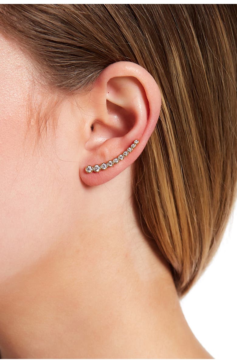 Adornia 14K Yellow Gold Plated Bezeled Swarovski Crystal Accented Ear Climber, Main, color,