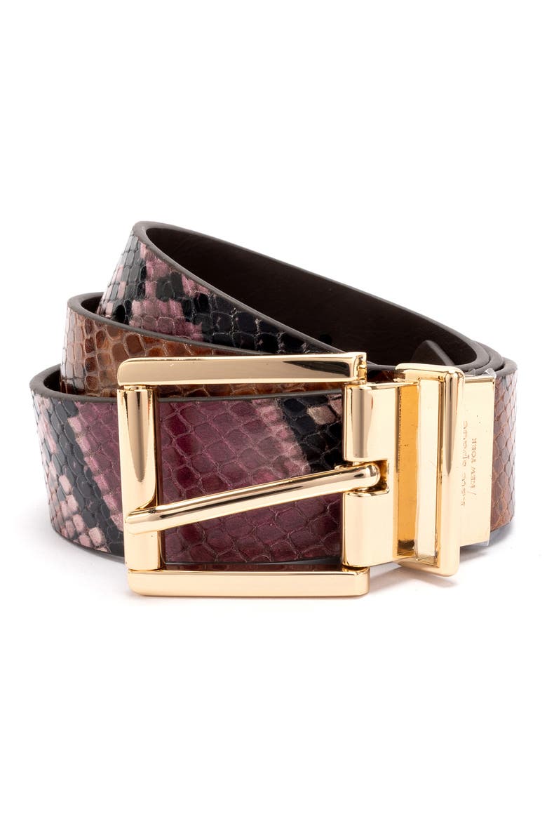 reversible snake embossed belt, Main, color, NATURAL / HOT FUDGE