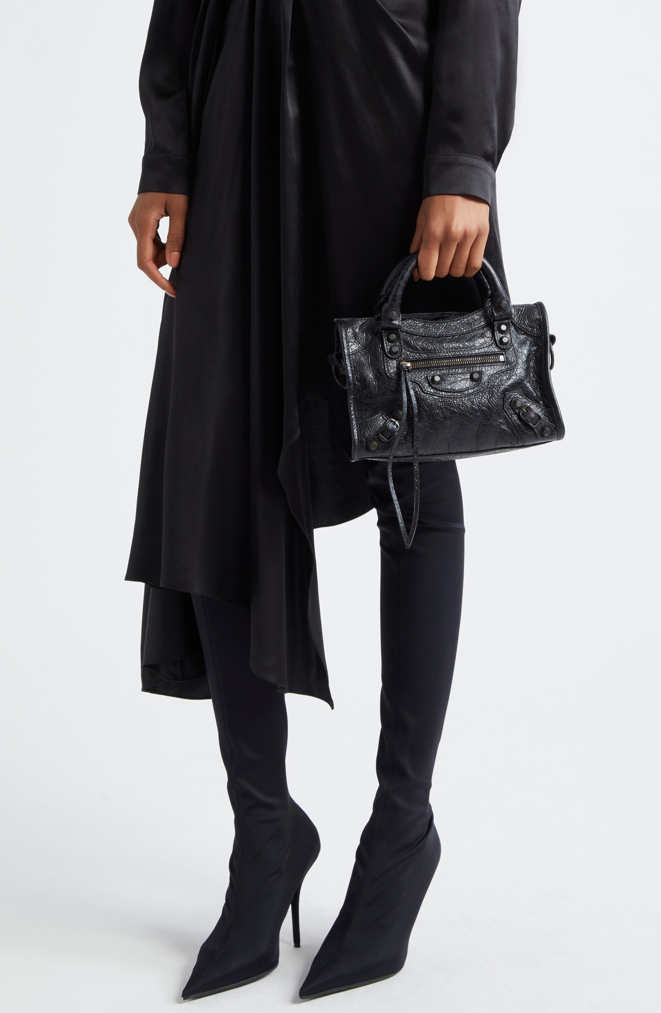 Balenciaga Mini Le City Crinkle Leather Top Handle Bag, Alternate, color, 