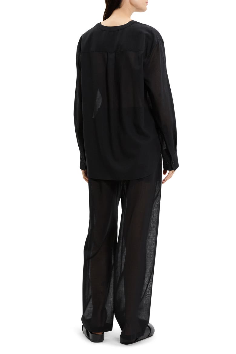 Wool Blend V-Neck Button-Up Shirt, Alternate, color, BLACK