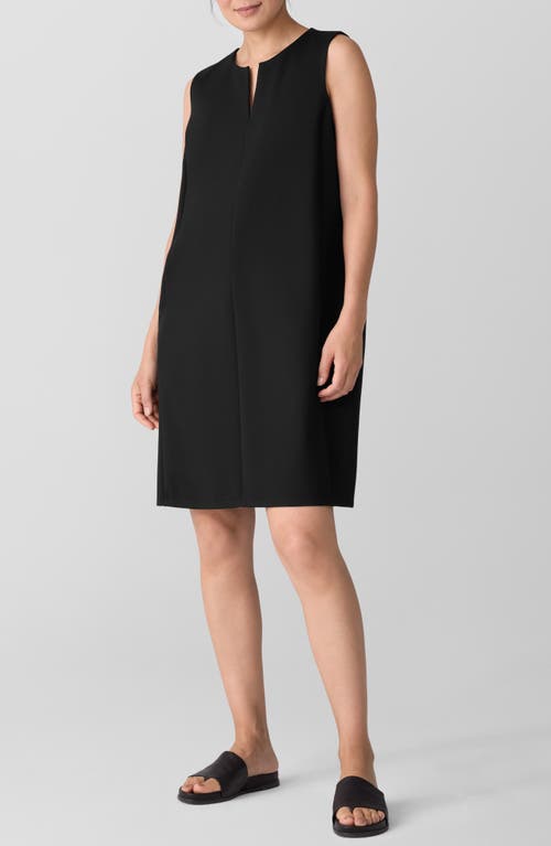 Eileen Fisher Split Neck Shift Dress In Black