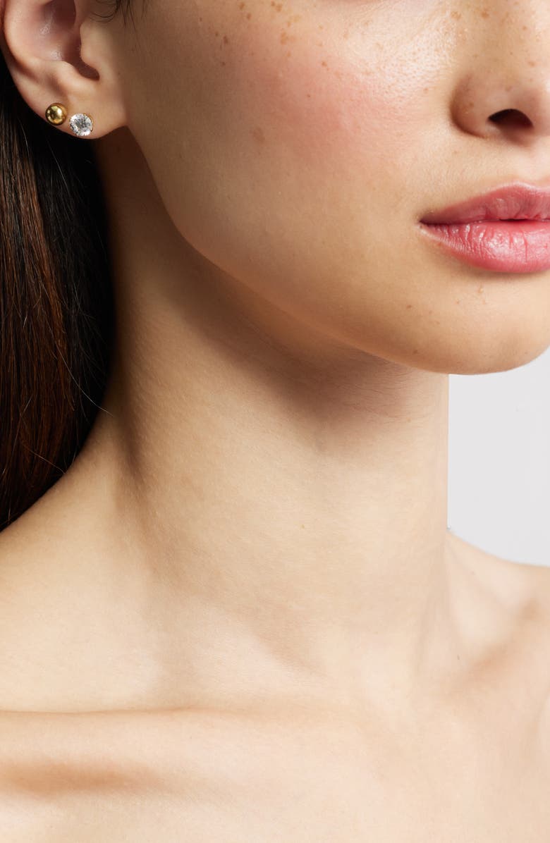 Nordstrom Set of 3 Waterproof Cubic Zirconia Assorted Stud Earrings, Alternate, color, Clear- Gold