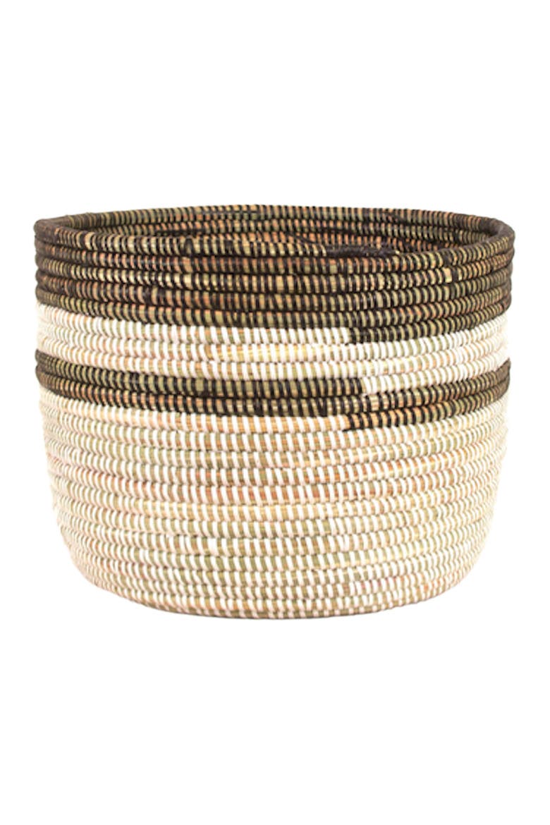 Black and White Stripe Basket, Alternate, color, Brown Black White Stripe