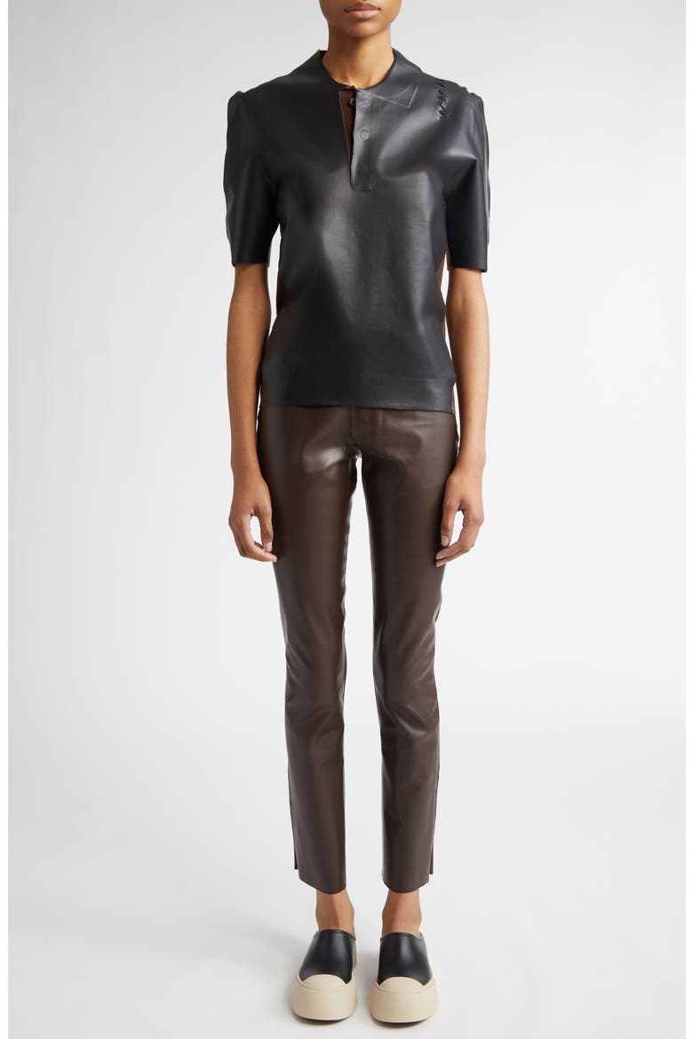 Mixed Media Faux Leather Polo, Alternate, color, MOCA