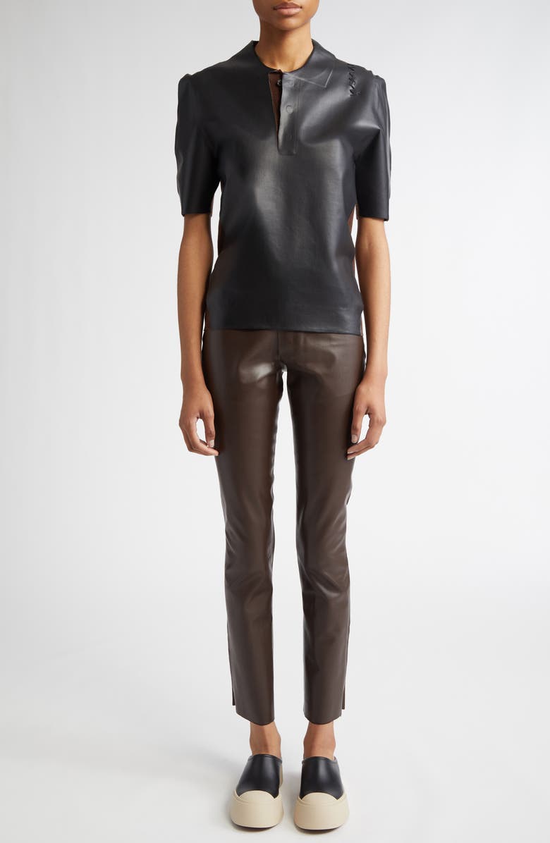 Marni Mixed Media Faux Leather Polo, Alternate, color, 