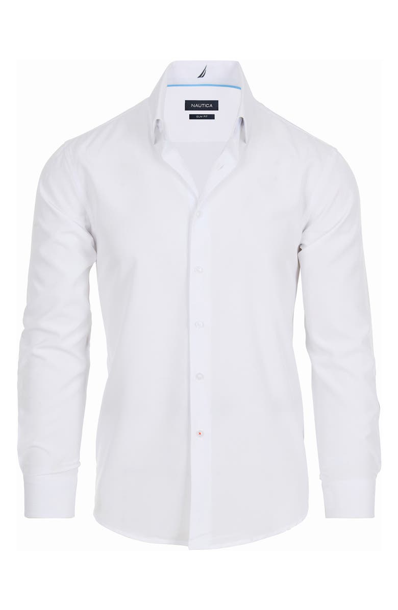 Nautica Trim Fit Solid Dress Shirt, Alternate, color, White