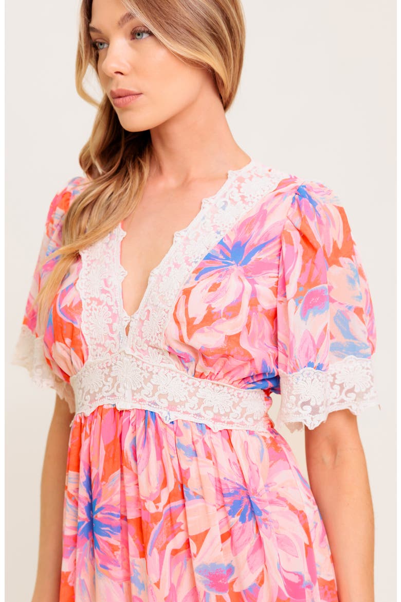 Floral Lace V-Neck Maxi Dress, Alternate, color, CORAL BLUE