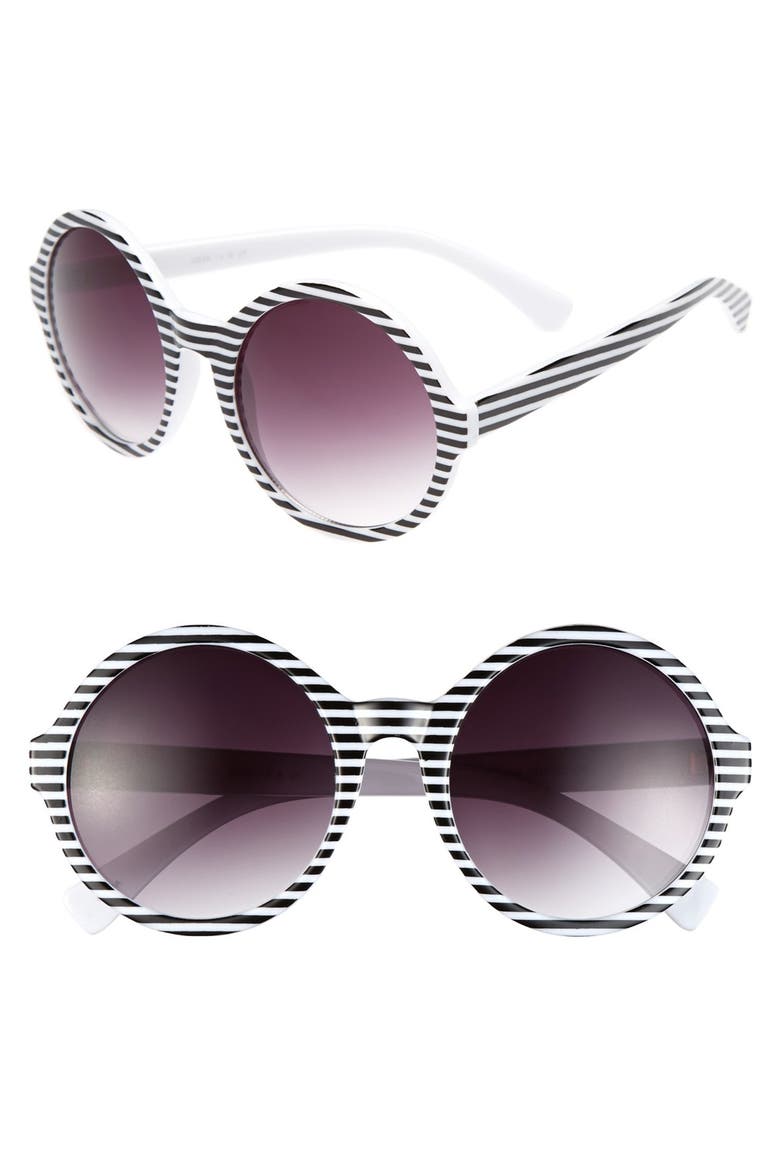 FE NY 'Episode' 54mm Round Sunglasses, Main, color, BLACK WHITE STRIPE