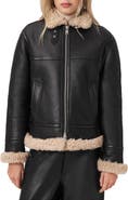 AllSaints Lorel Leather & Genuine Shearling Flying Jacket