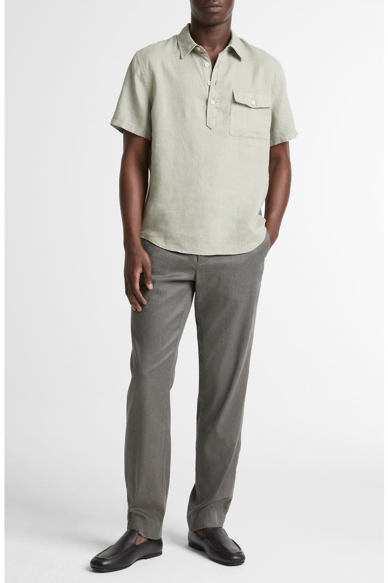 Short Sleeve Linen Popover Shirt, Alternate, color, MATCHA