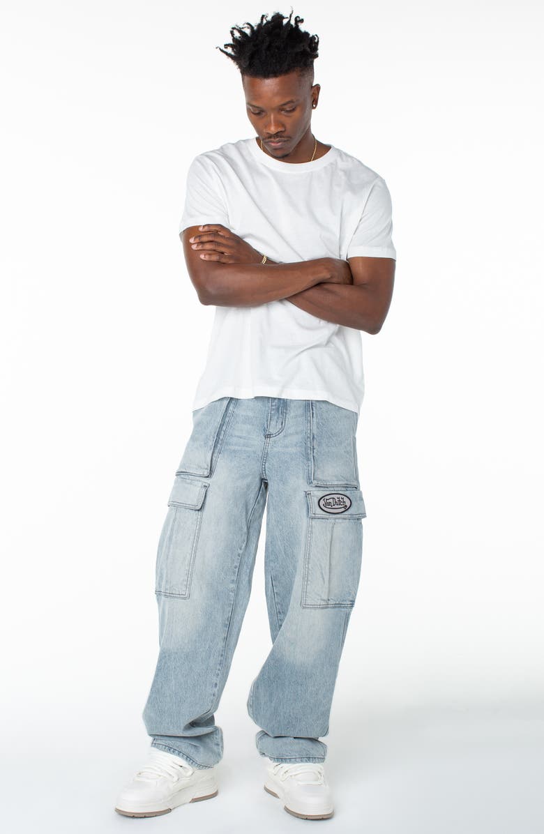 Von Dutch Outlaws Cargo Utility Baggy Jeans, Alternate, color, Dew Point