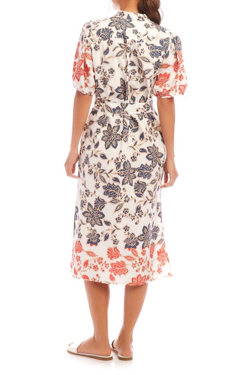 Karen Kane Floral Puff Sleeve Cotton Midi Shirtdress In Print