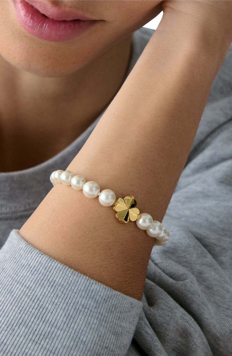 Kate Spade New York spade flower faux pearl bracelet, Alternate, color, White Gold.