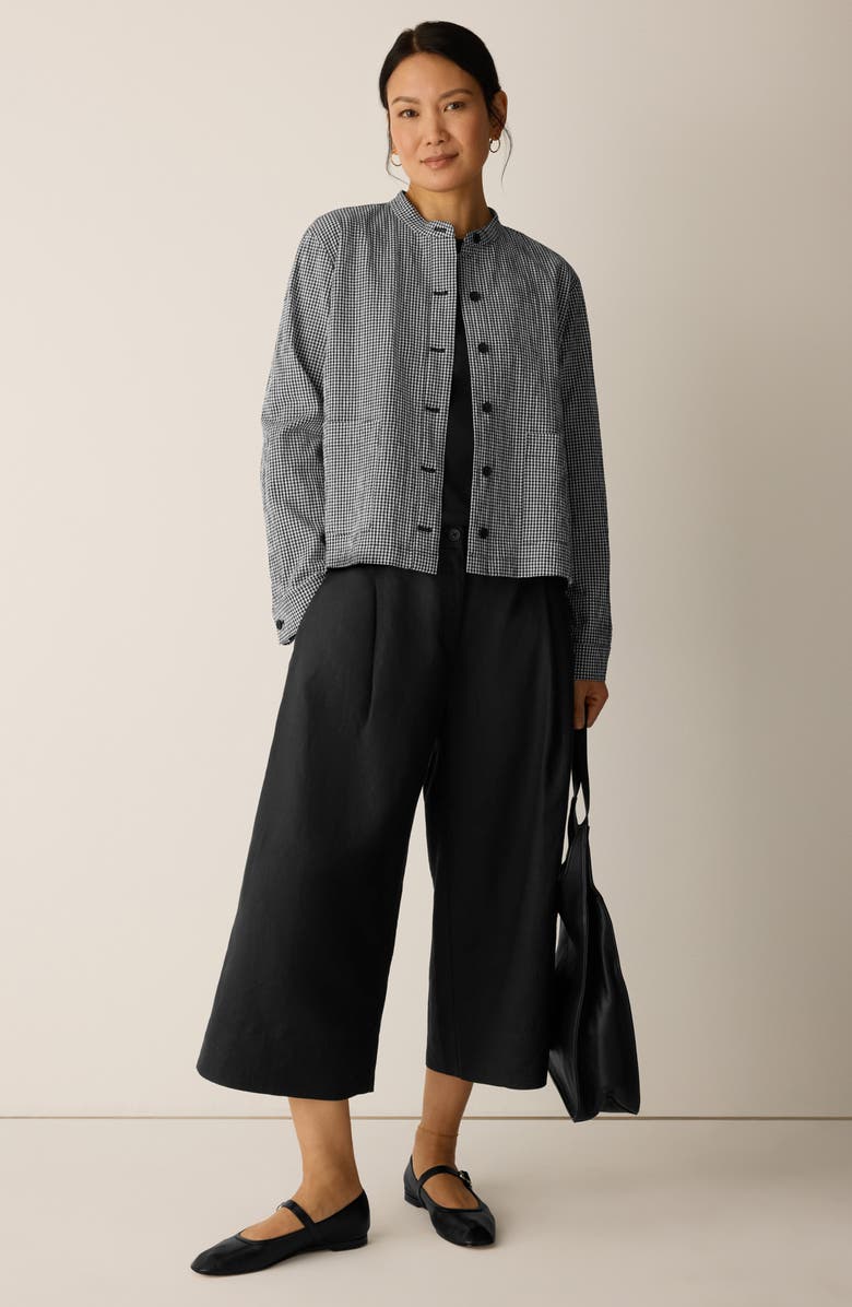 Eileen Fisher Check Print Woven Shirt Jacket, Alternate, color, Black/ White