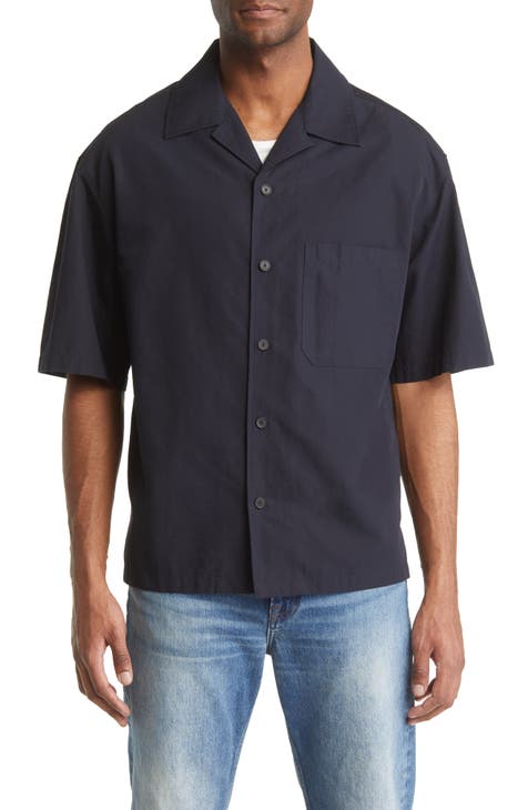 Solid Cotton & Linen Short Sleeve Button-Up Shirt