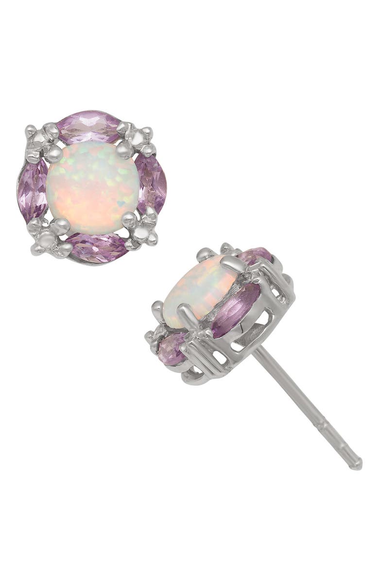 FZN Sterling Silver Lab Created Opal & Amethyst Stud Earrings, Main, color, White