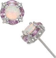 FZN Sterling Silver Lab Created Opal & Amethyst Stud Earrings