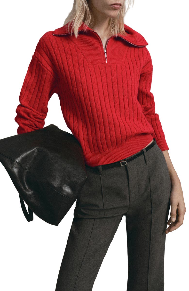 MANGO Half Zip Sweater, Main, color, Red