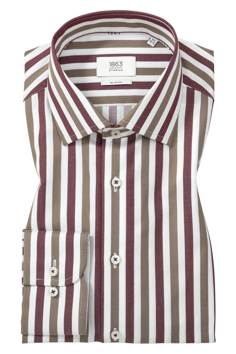 Slim Fit Stripe Non-Iron Cotton Twill Dress Shirt, Alternate, color, RED GREY