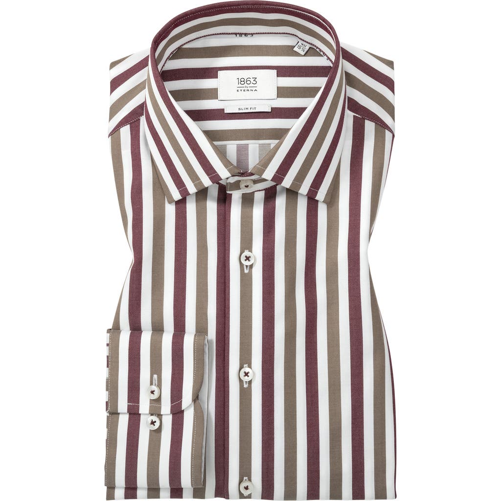 1863 By Eterna Slim Fit Stripe Non-iron Cotton Twill Dress Shirt In Multi