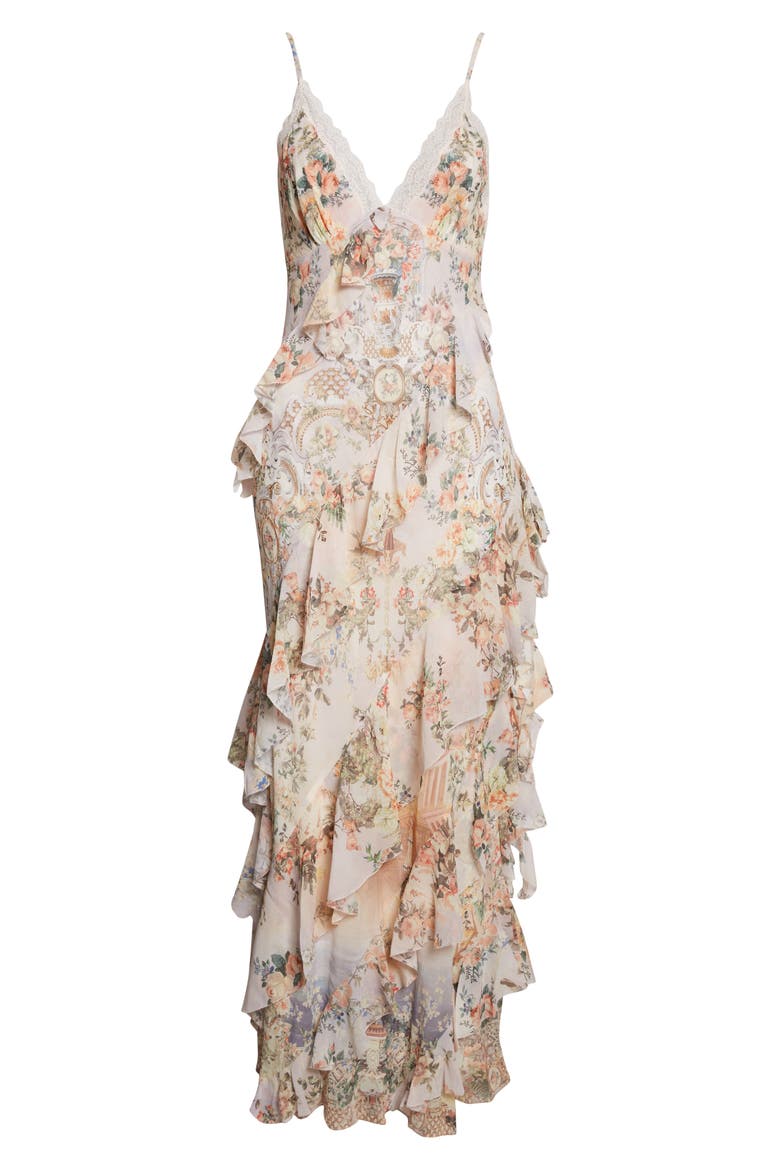 Floral Ruffle Silk Slipdress, Alternate, color, TWILIGHT IN ISTANBUL