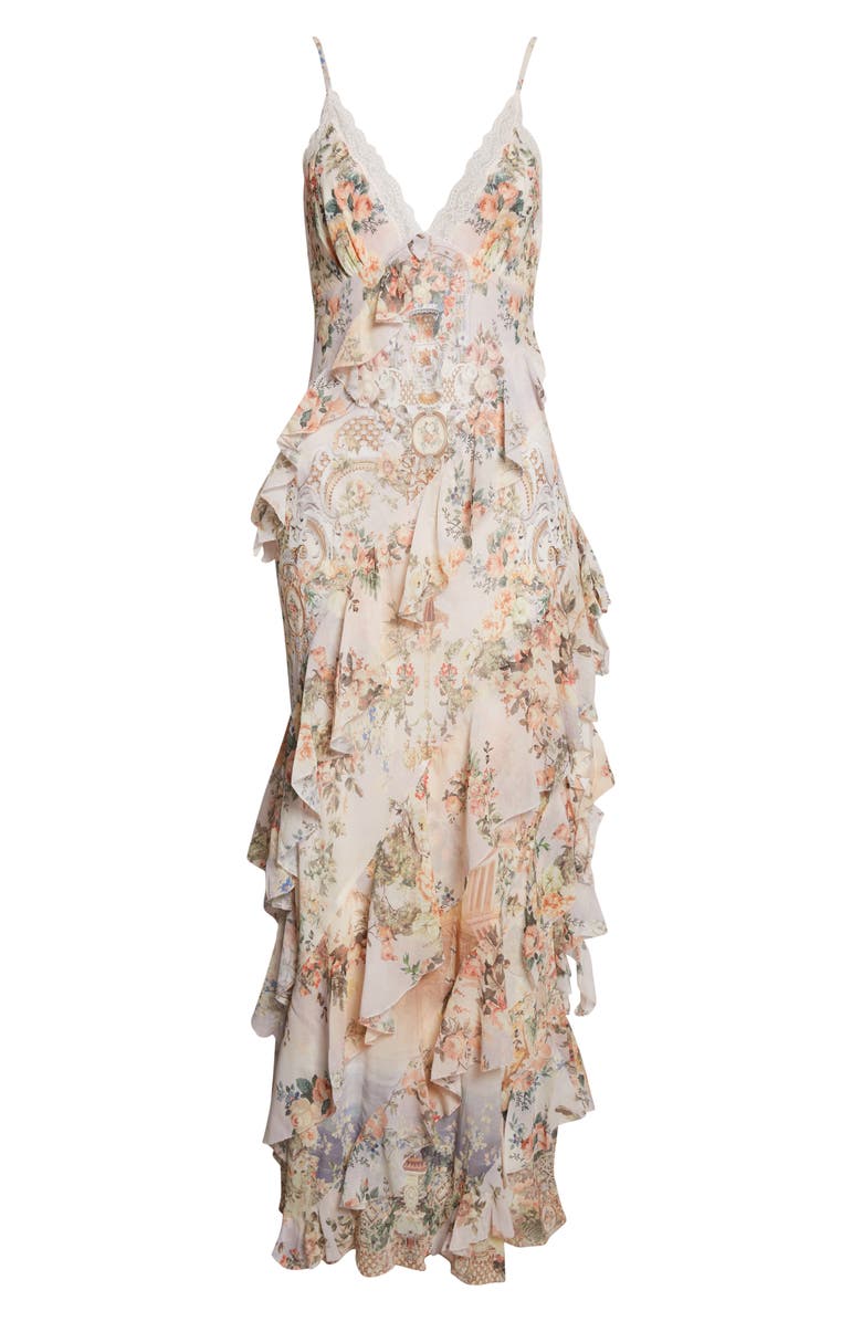 Camilla Floral Ruffle Silk Slipdress, Main, color, Twilight In Istanbul
