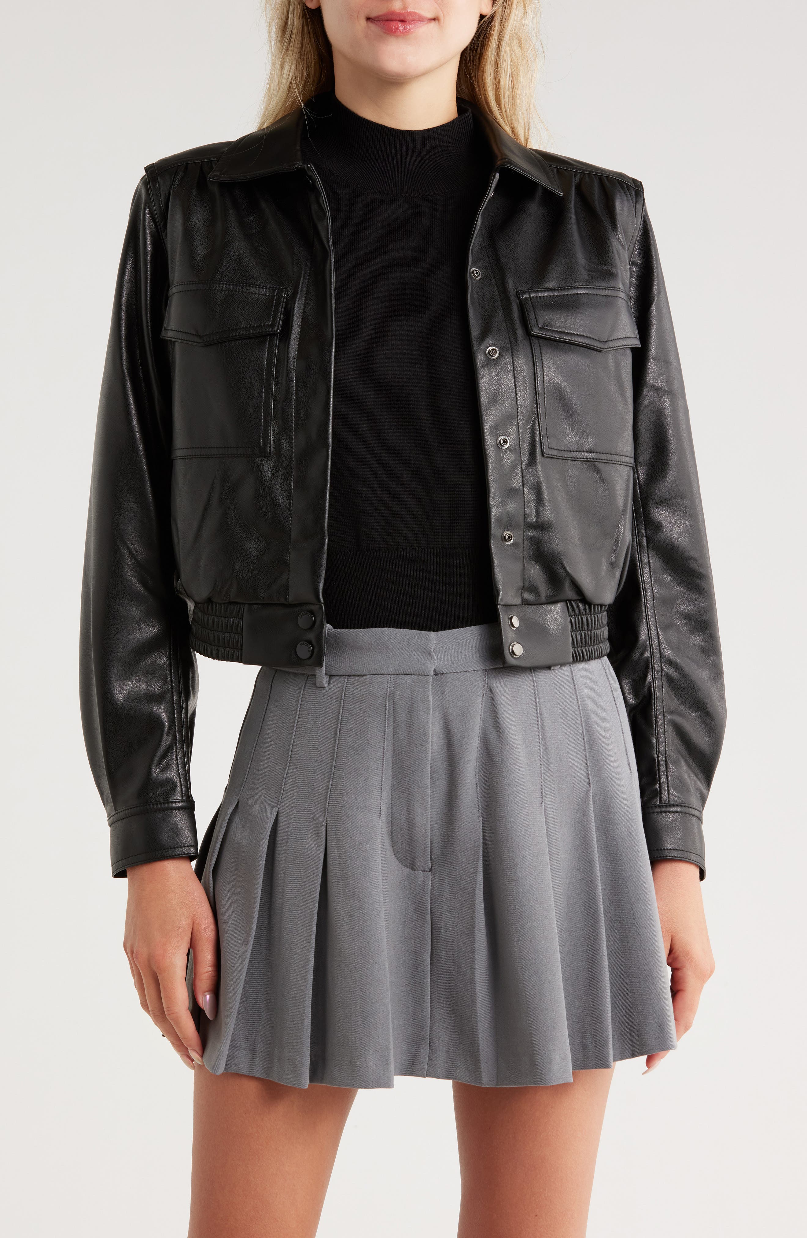 JASON WU Flap Patch Pocket Faux Leather Jacket