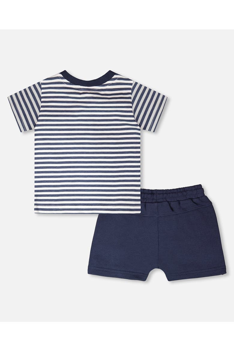 Organic Cotton Stripes T-Shirt and Short Set, Alternate, color, Blue Stripes and Blue