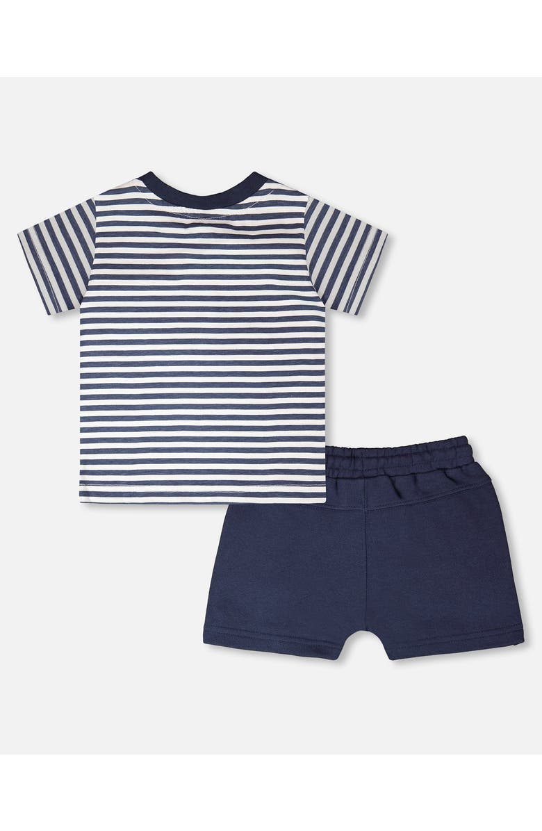 Deux par Deux Organic Cotton Stripes T-Shirt and Short Set, Alternate, color, Blue Stripes And Blue