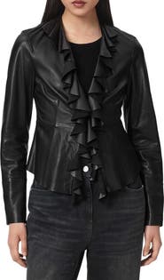 AllSaints Luana Ruffled Leather Shirt