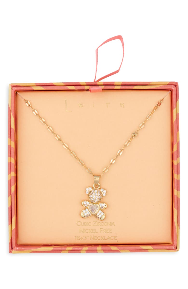 Leith Pavé Cubic Zirconia Teddy Bear Pendant Necklace, Main, color, Clear- Gold