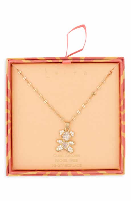 Leith Pavé Cubic Zirconia Teddy Bear Pendant Necklace