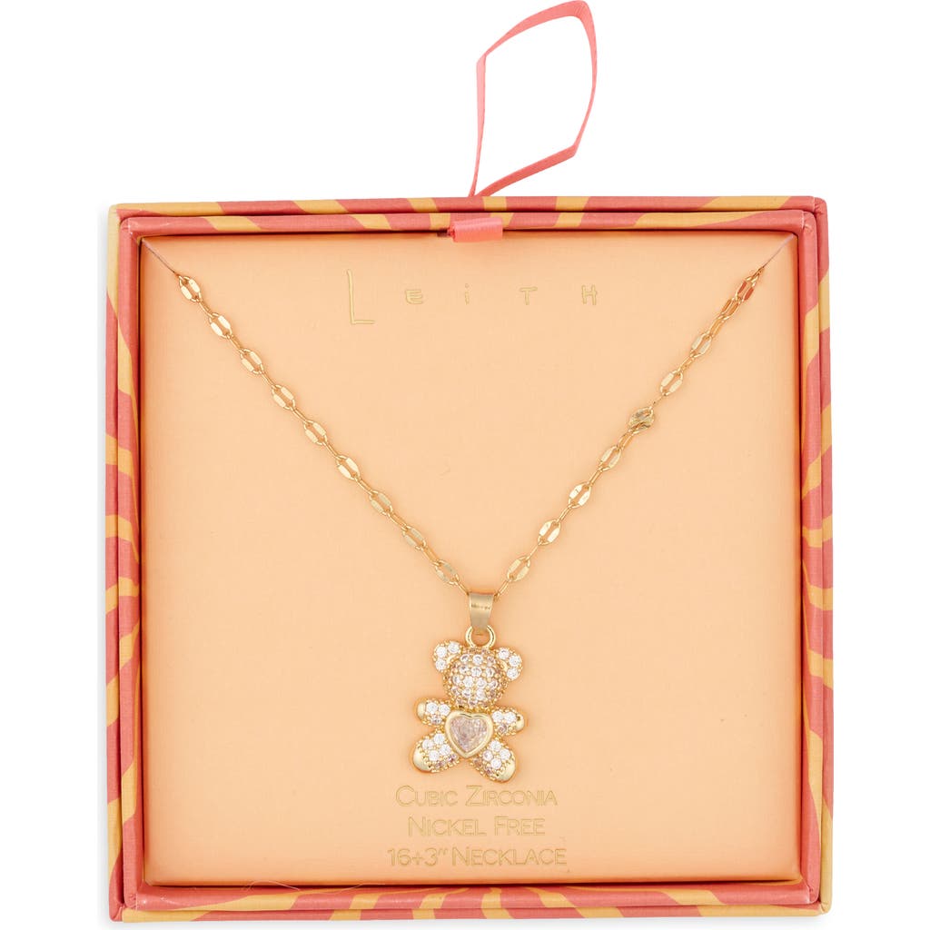 Leith Pavé Cubic Zirconia Teddy Bear Pendant Necklace In Gold
