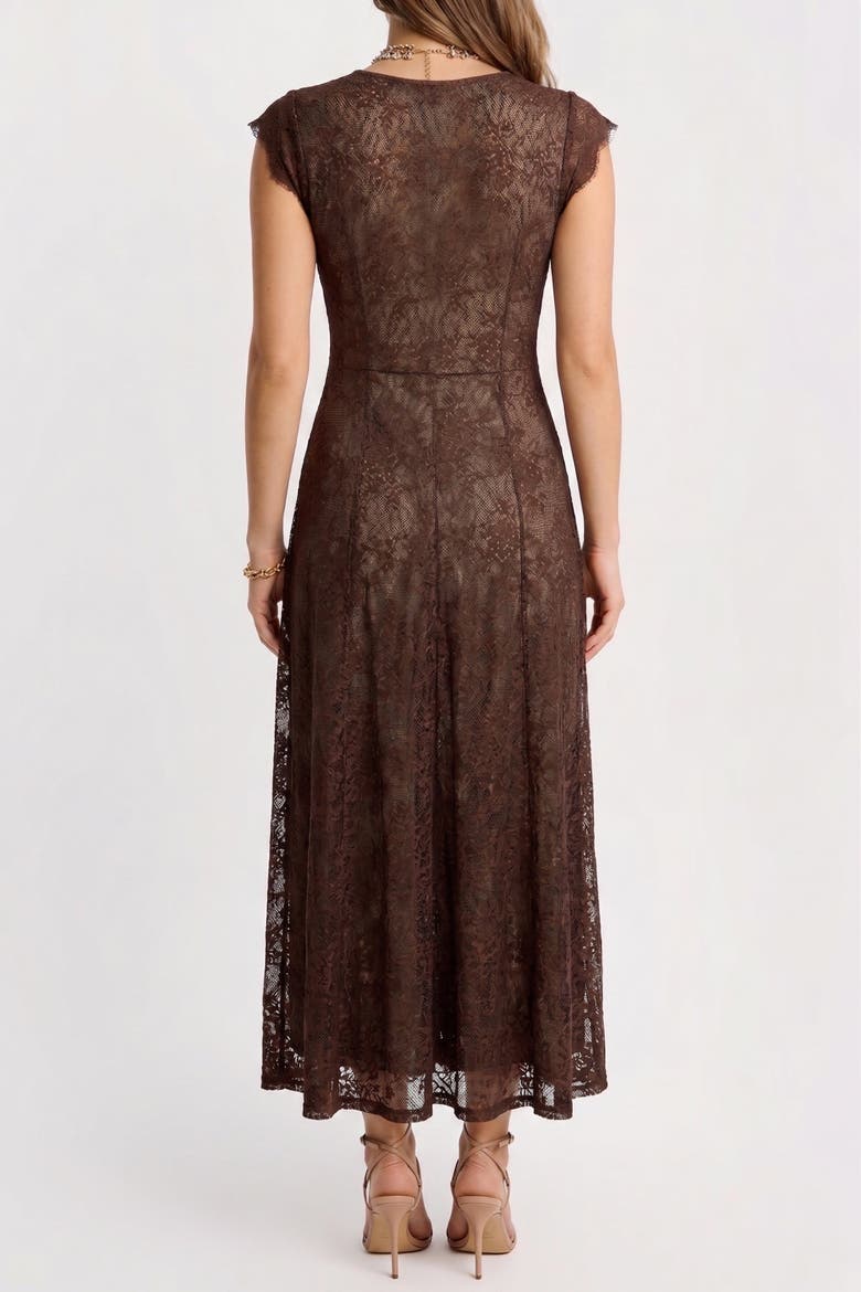 Shapewear Boho Floral Lace V Neck Resort Maxi Dress, Alternate, color, Camel