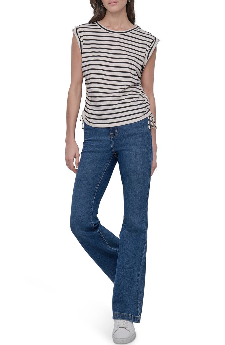 DKNY Jeans Ruched Knit Top, Alternate, color, Ivory/ Blac