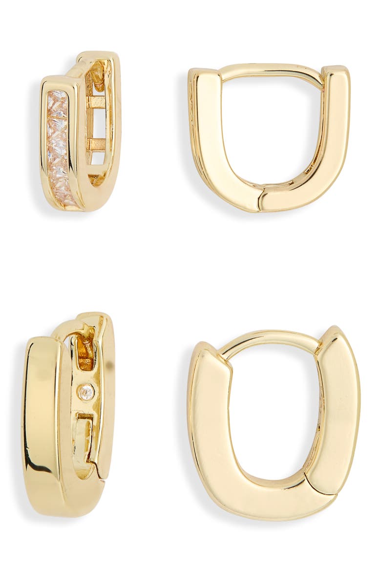 Set of 2 Inset Hoop Earrings, Main, color, CLEAR- GOLD