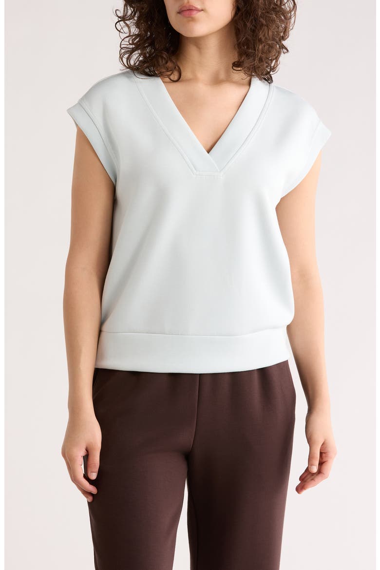 Whisper V-Neck Short Sleeve Knit Top, Main, color, BLUE FLOW