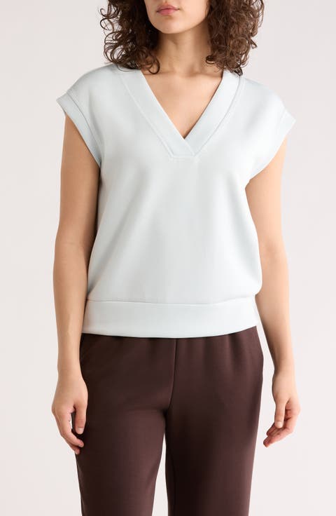 Whisper V-Neck Short Sleeve Knit Top