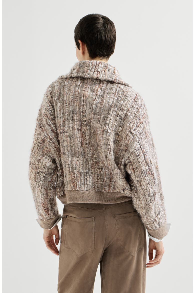 Dazzling tree bark embroidery cardigan in mohair and wool, Alternate, color, Beige