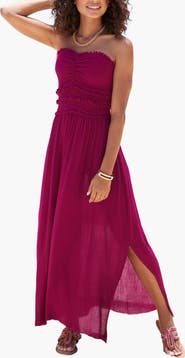 LASCANA Women's Strapless Ruffle Detail Maxi Dress
