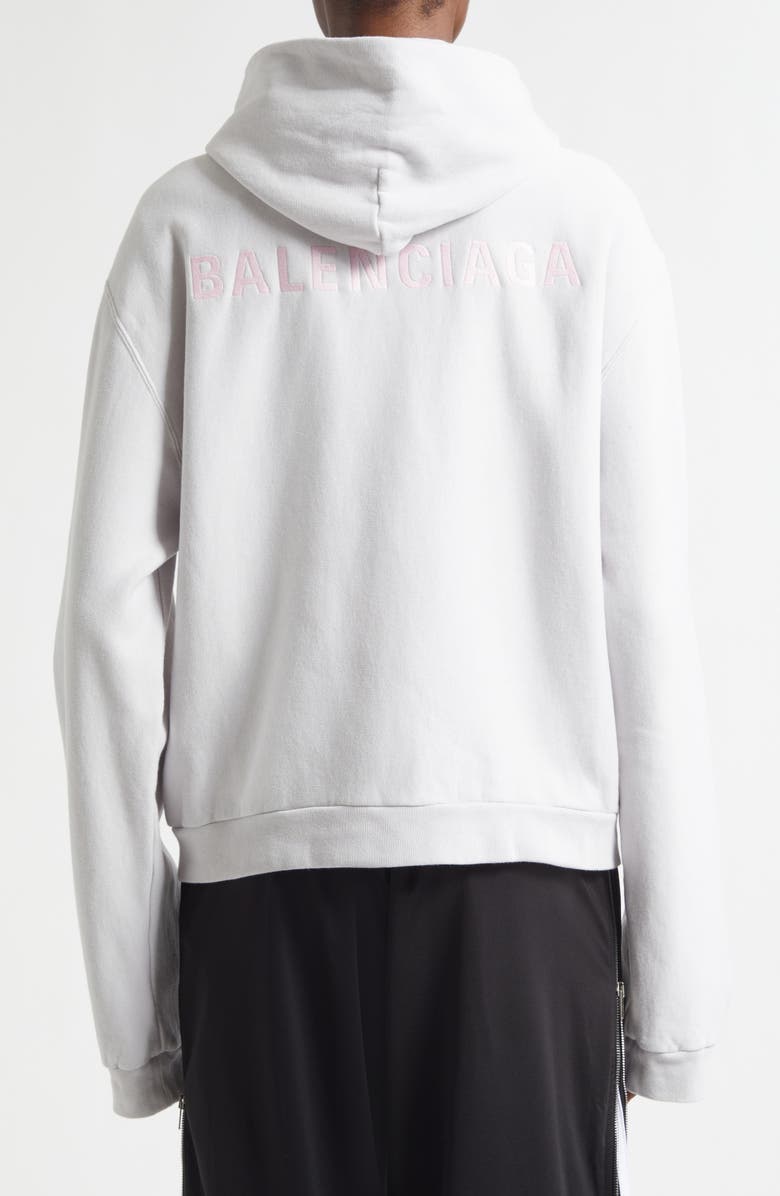Balenciaga Logo Embroidered Dry Fleece Zip Hoodie, Alternate, color, 2420 Dirty White/ Bby Pink